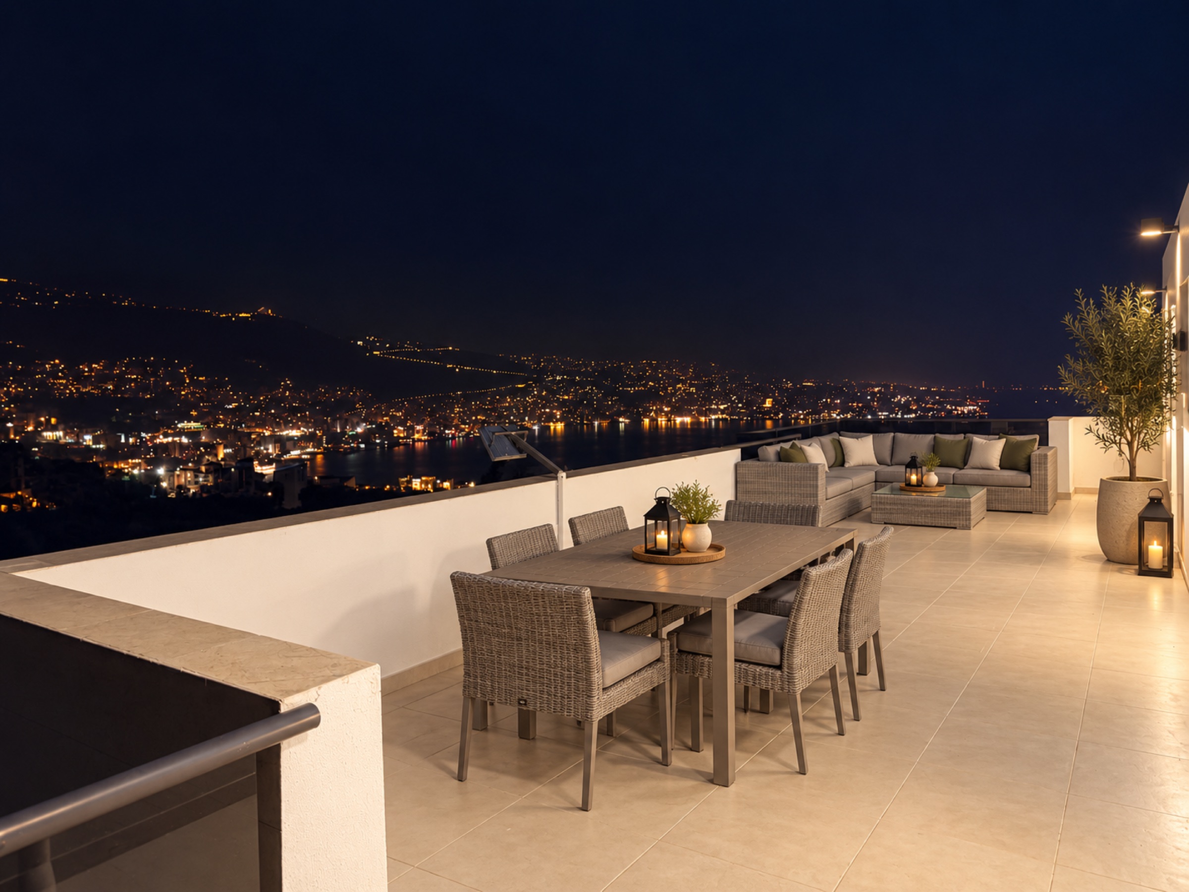 Design representation of the rooftop terrace at night