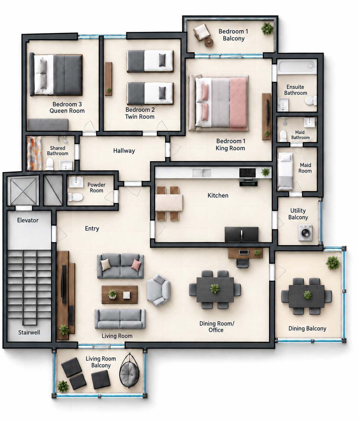 Approved floor plan showing Sunset Apartment on the third floor